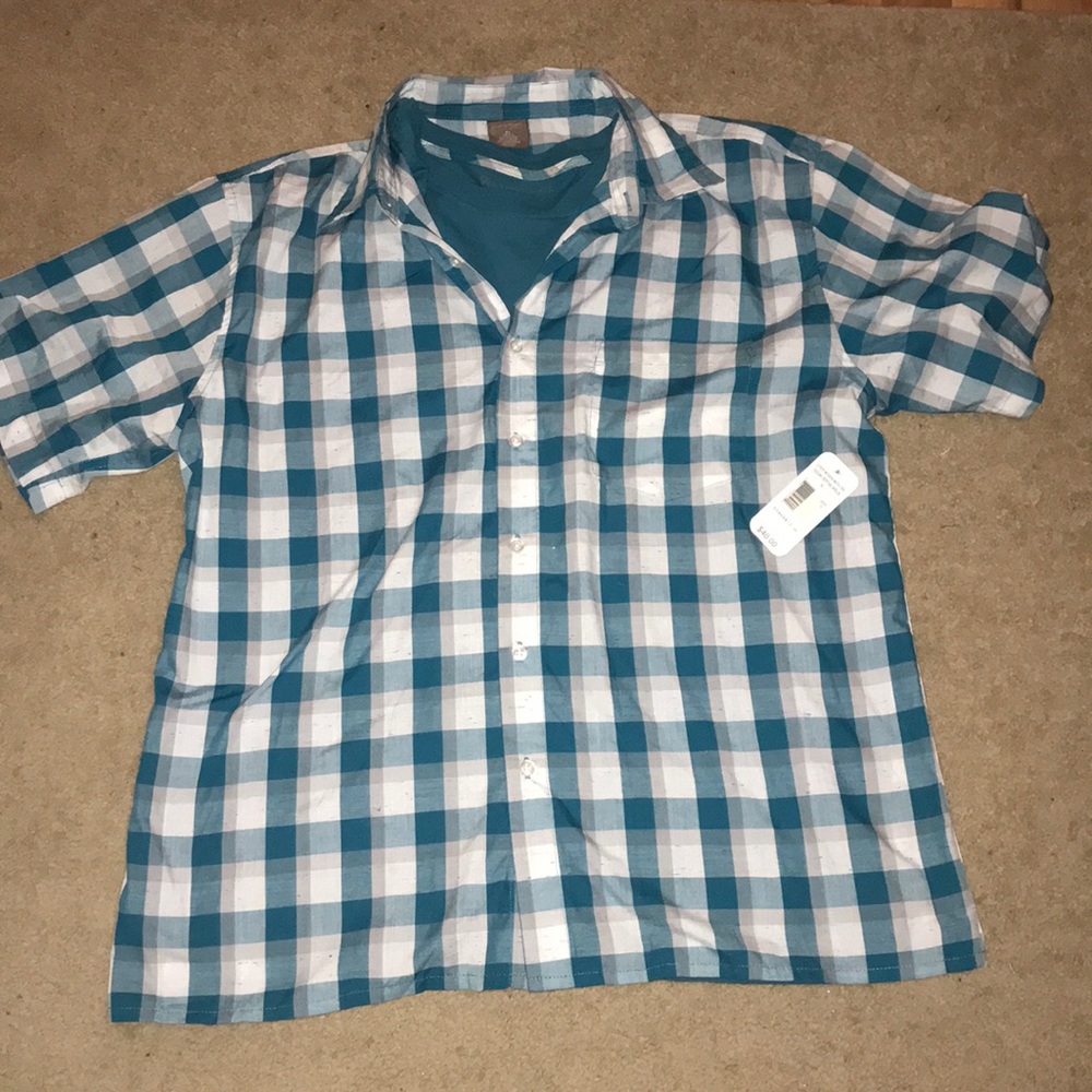 2 Piece plaid shirt with plain blue undershirt